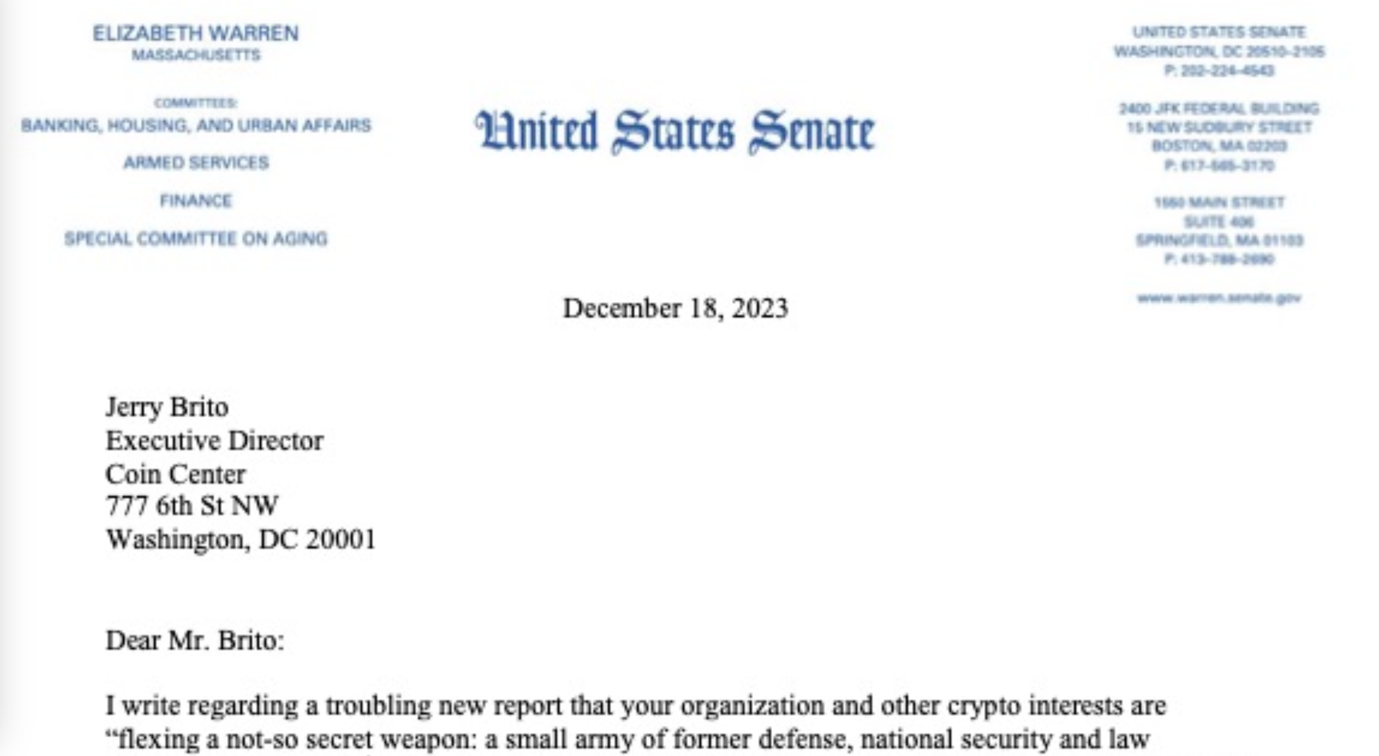 Coin Center answers Sen. Warren’s concerns about hiring ex-officials