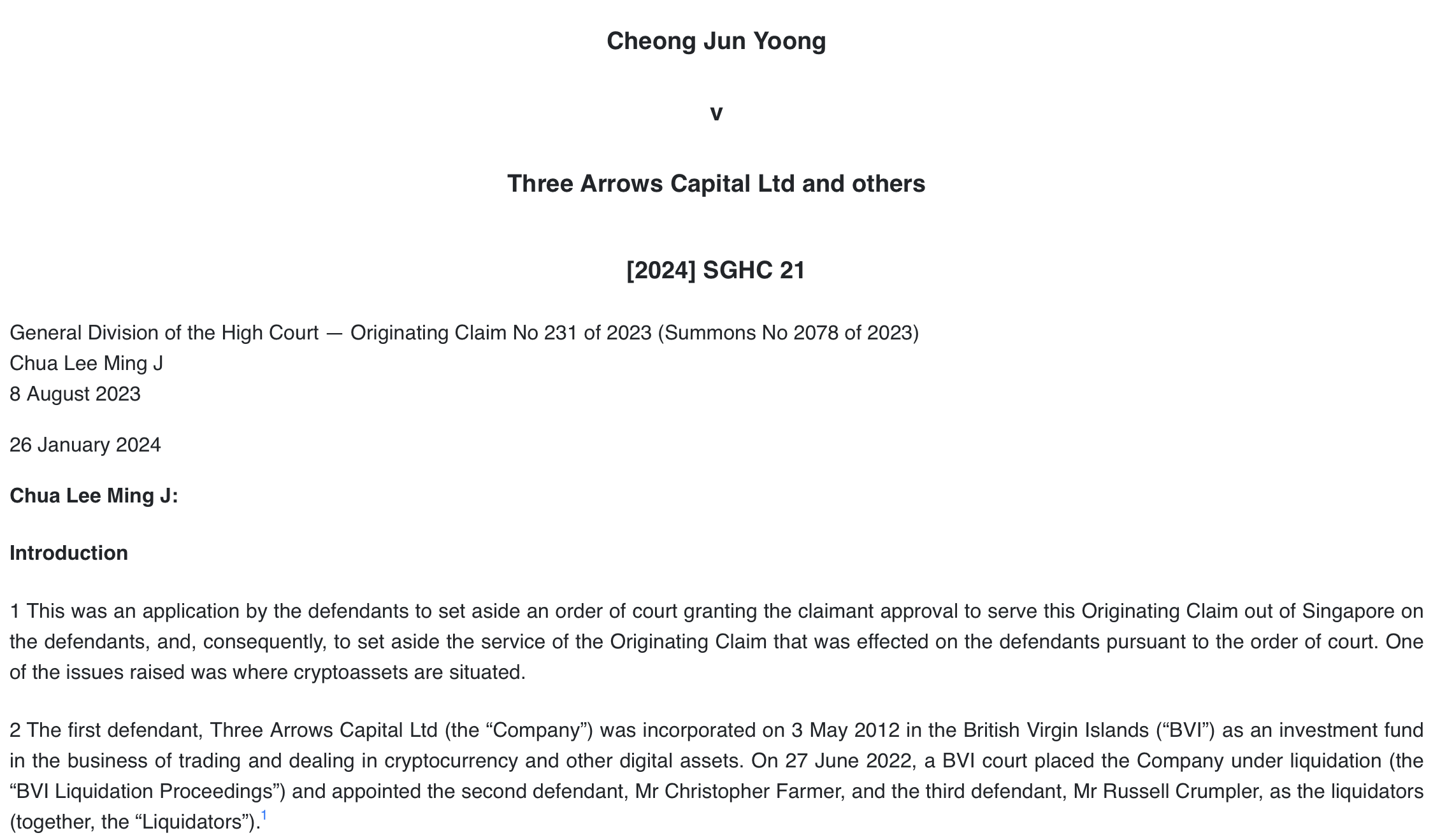 Singapore High Court greenlights DeFiance Capital suit against 3AC