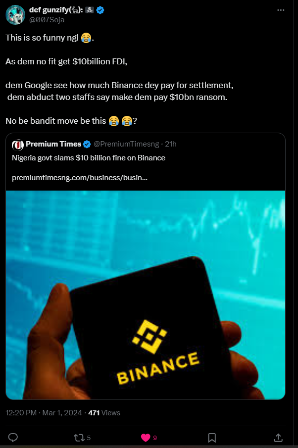 Nigeria denies report of $10B Binance fine