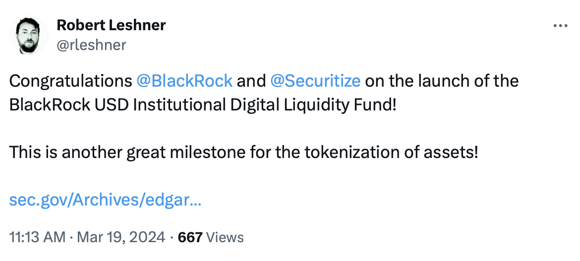 BlackRock begins asset tokenization with launch of digital liquidity fund