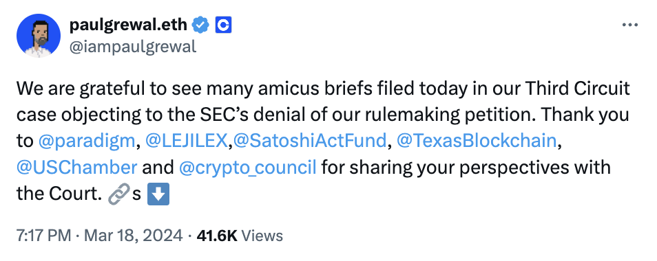 Advocacy groups file amicus briefs encouraging SEC to write crypto rules