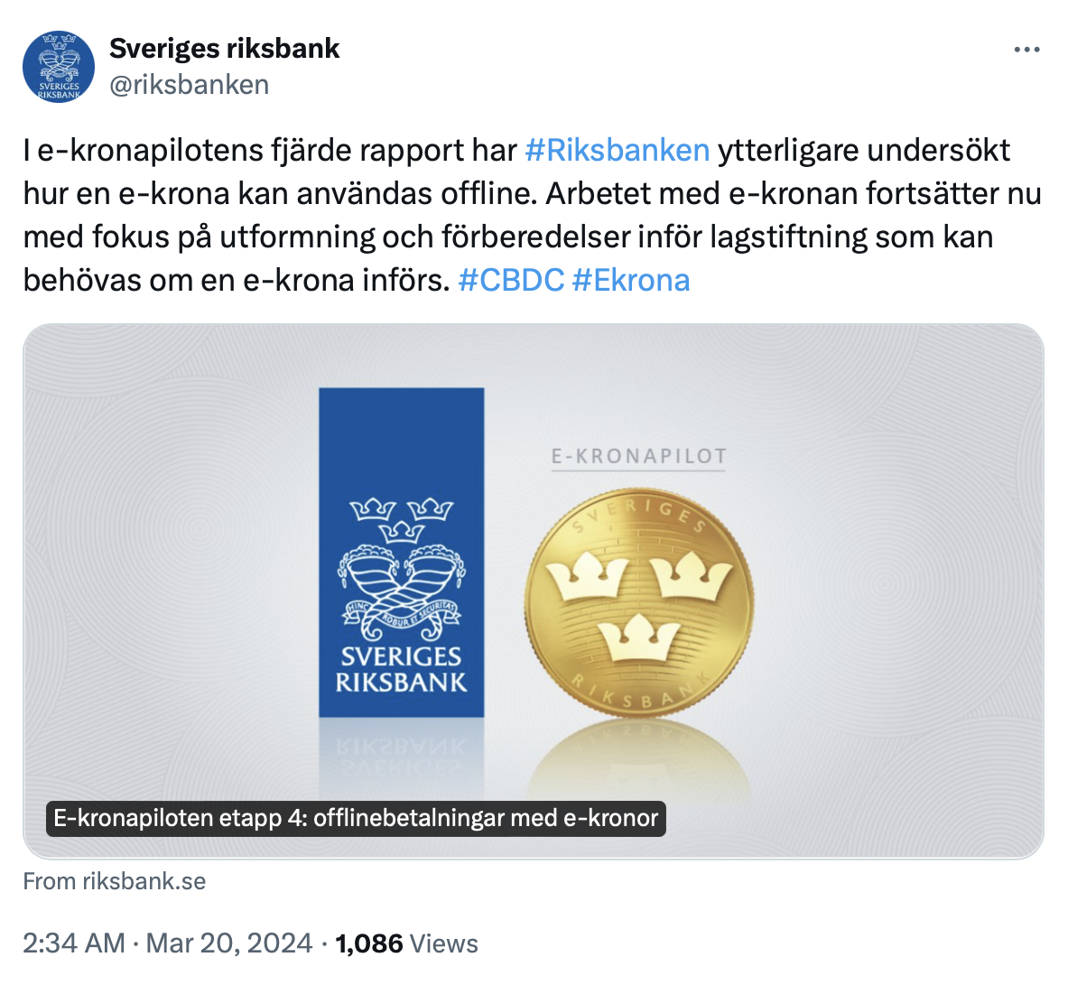 Swedish central bank examines offline CBDC payment challenges
