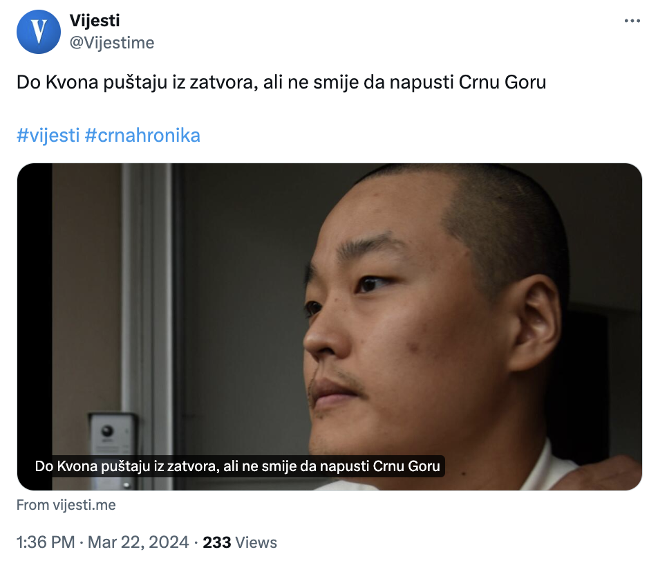 Montenegrin authorities to release Do Kwon as he awaits extradition: Report