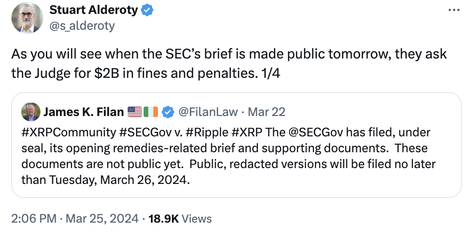 SEC will ask for $2B in fines and penalties — Ripple chief legal officer