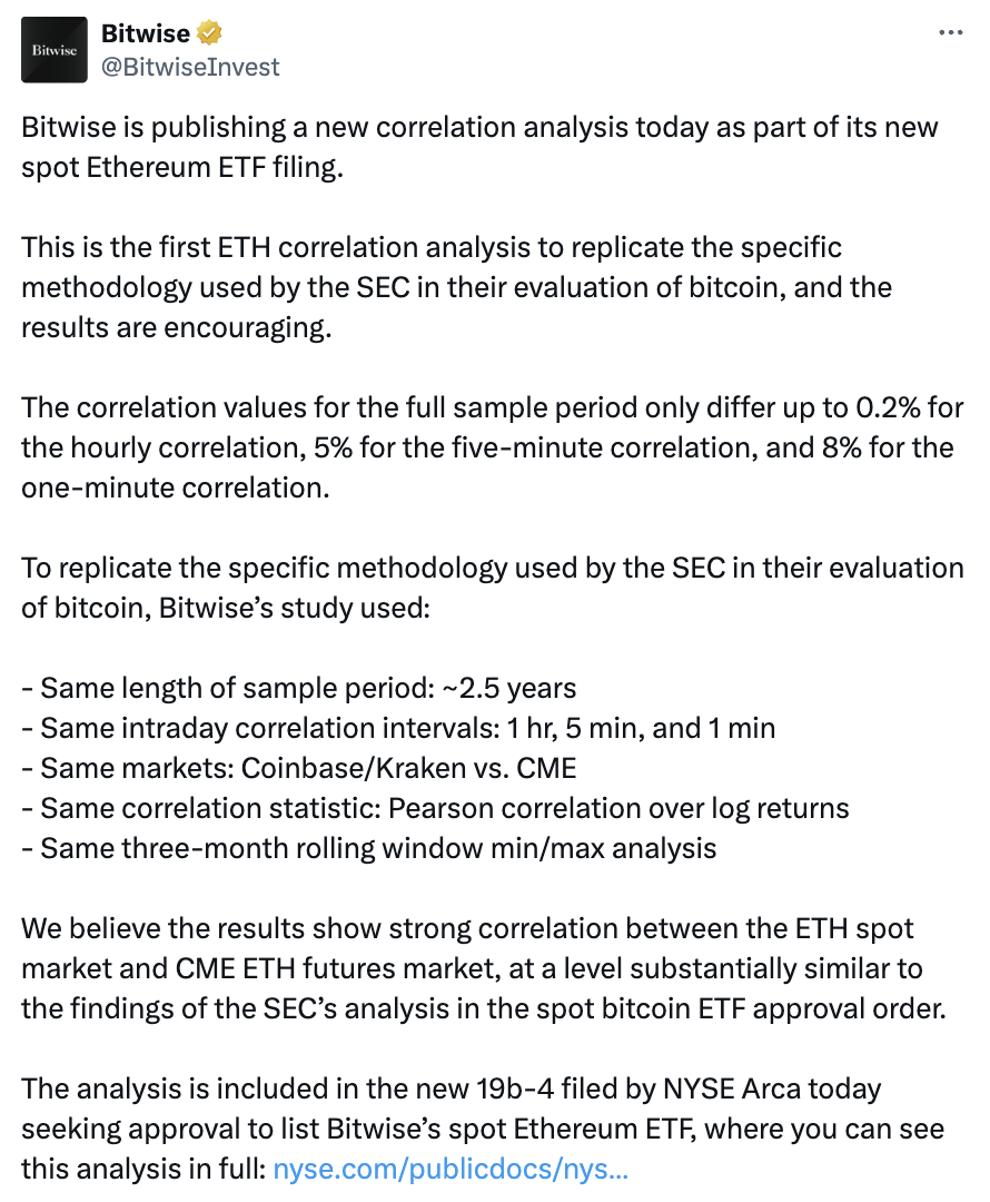 Bitwise files with SEC for spot Ether ETF listing