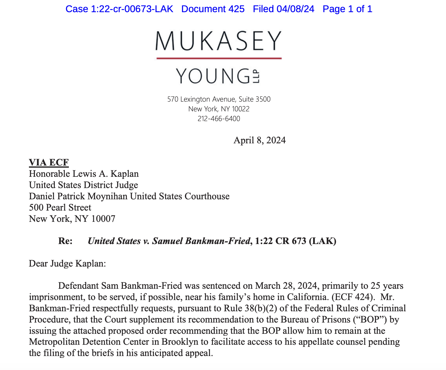 Sam Bankman-Fried asks to stay in Brooklyn prison for appeal