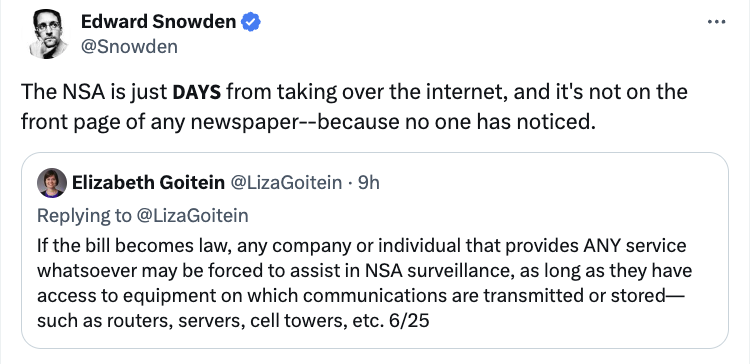 NSA ’just days from taking over the internet’ warns Edward Snowden