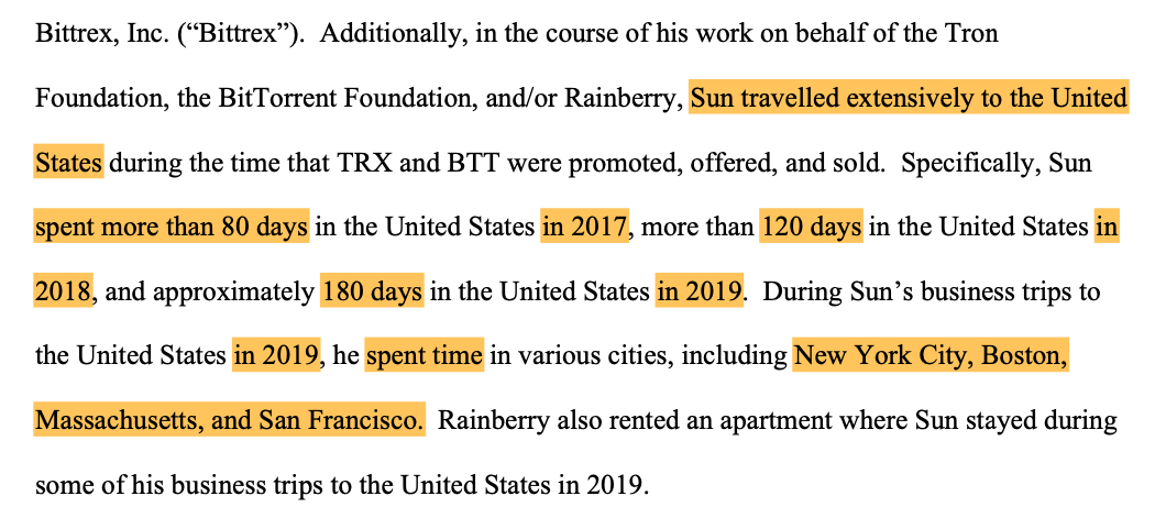 SEC says Justin Sun ‘traveled extensively’ to US, giving sway to lawsuit