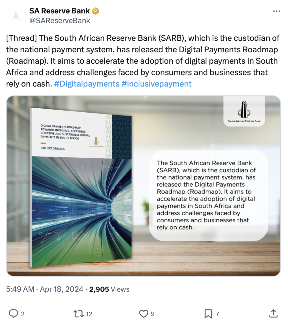 Stablecoin, retail CBDC sandboxes are on South African payments roadmap