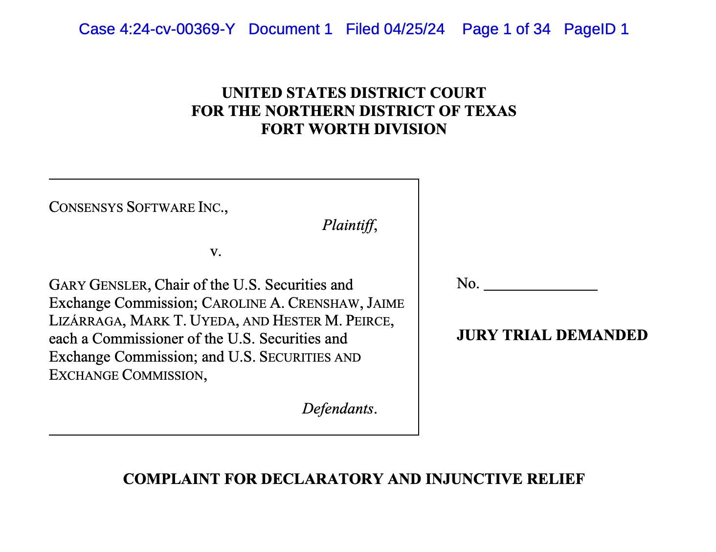 Consensys files lawsuit against SEC and commissioners over Ether regulation