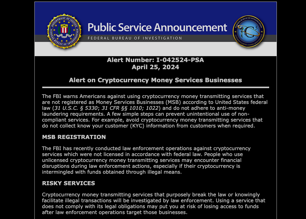 FBI warning against crypto money transmitters ‘appears’ to be aimed at mixers