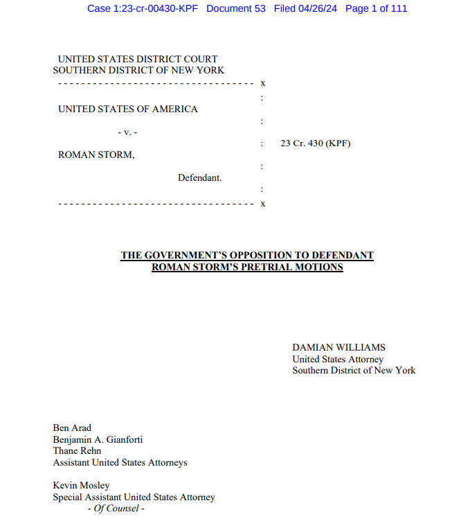 DOJ challenges motion to dismiss Tornado Cash co-founder’s charges
