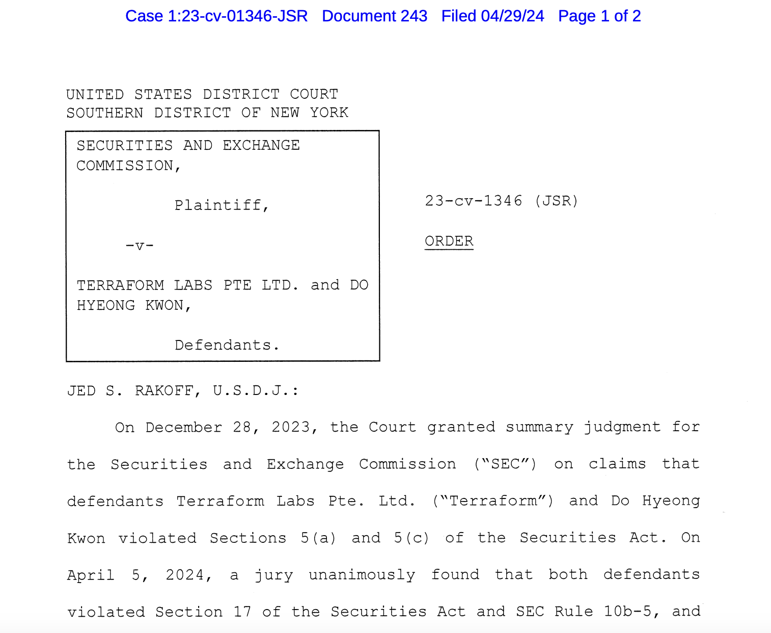 US Court to hear proposed remedies from Terraform Labs, Do Kwon in May