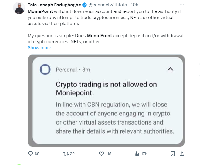Nigerian fintechs crack down on crypto, users face account blocks