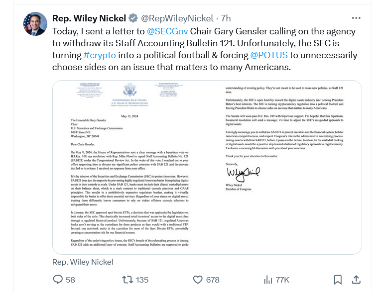 SEC custody rule made crypto regulation a ‘political football’ — Rep. Nickel