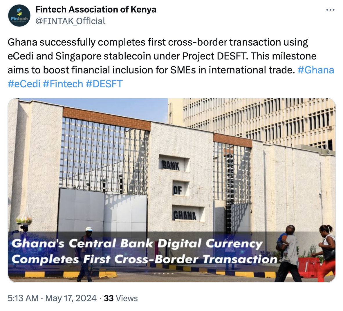 Ghana, Singapore conduct trade in semi-fungible token pilot project