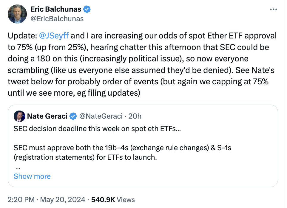 SEC rumored to be reconsidering spot Ether ETF denial, say analysts