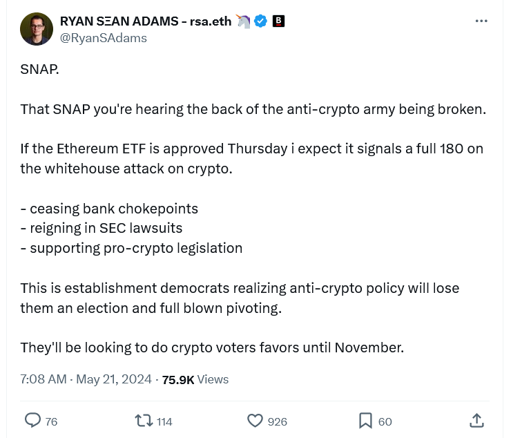 ‘Winter is over’ — Bullishness returns in wake of Ether ETF anticipation