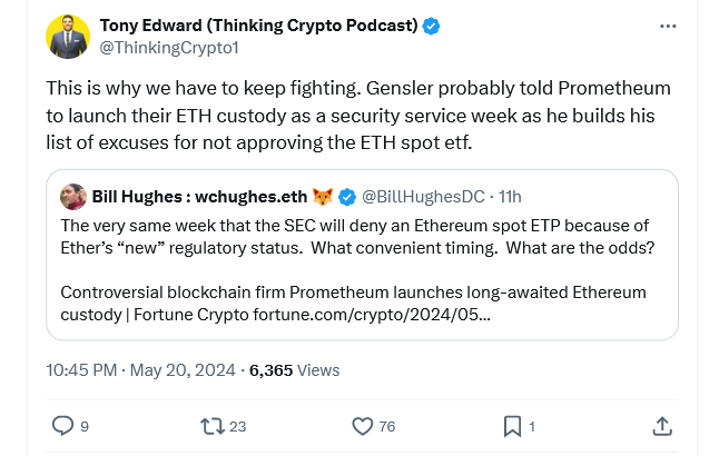 Prometheum launches Ether custody service that treats ETH as a security: Report