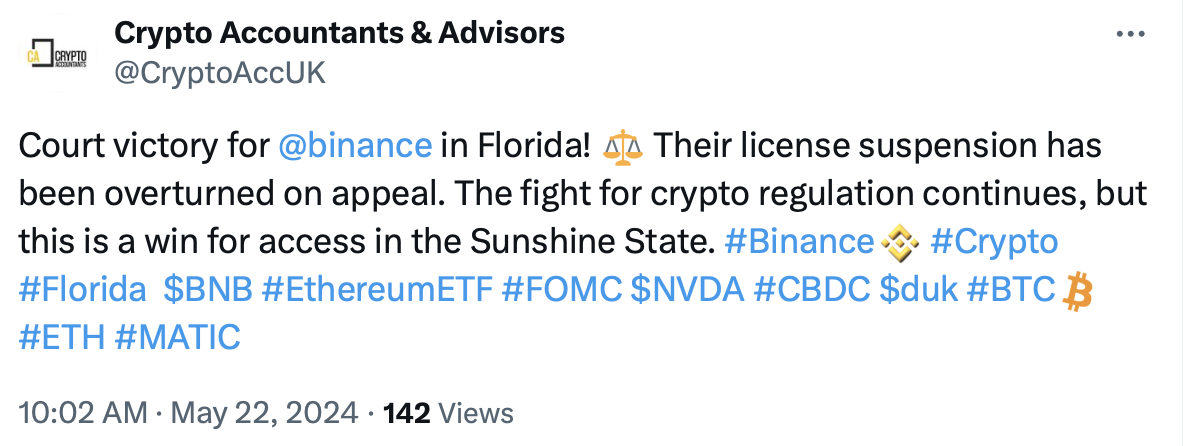 Binance.US wins appeal to reinstate Florida money services license