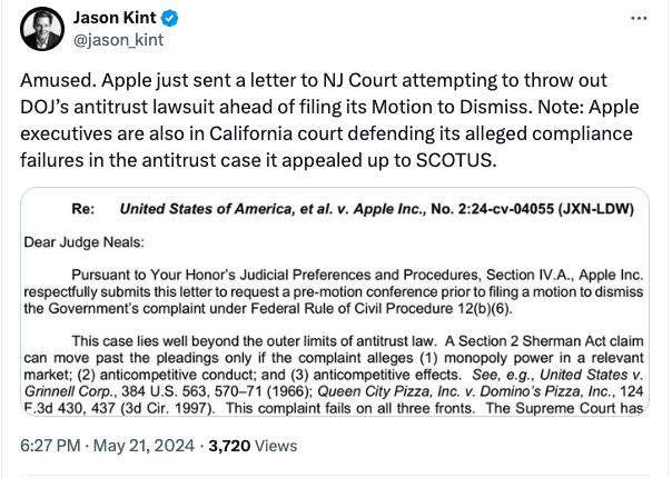 Apple disputes monopoly claims, cites 'fierce competition' in court