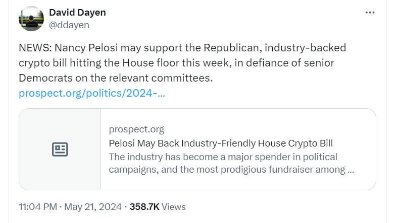 Nancy Pelosi mulls supporting Republican’s FIT21 crypto bill: Report
