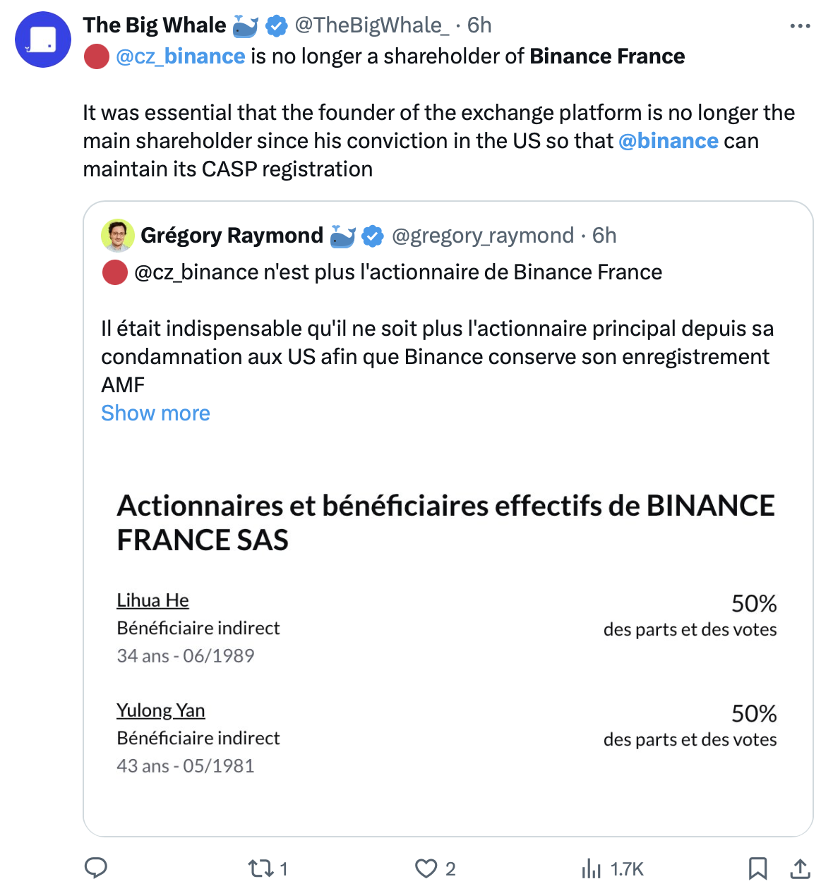 Binance France changes ownership following regulator warning