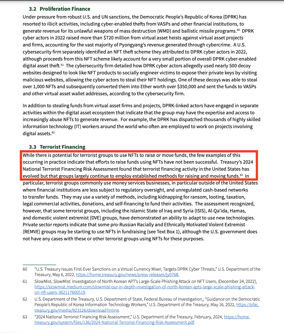 US Treasury report outlines potential financial risks of NFTs