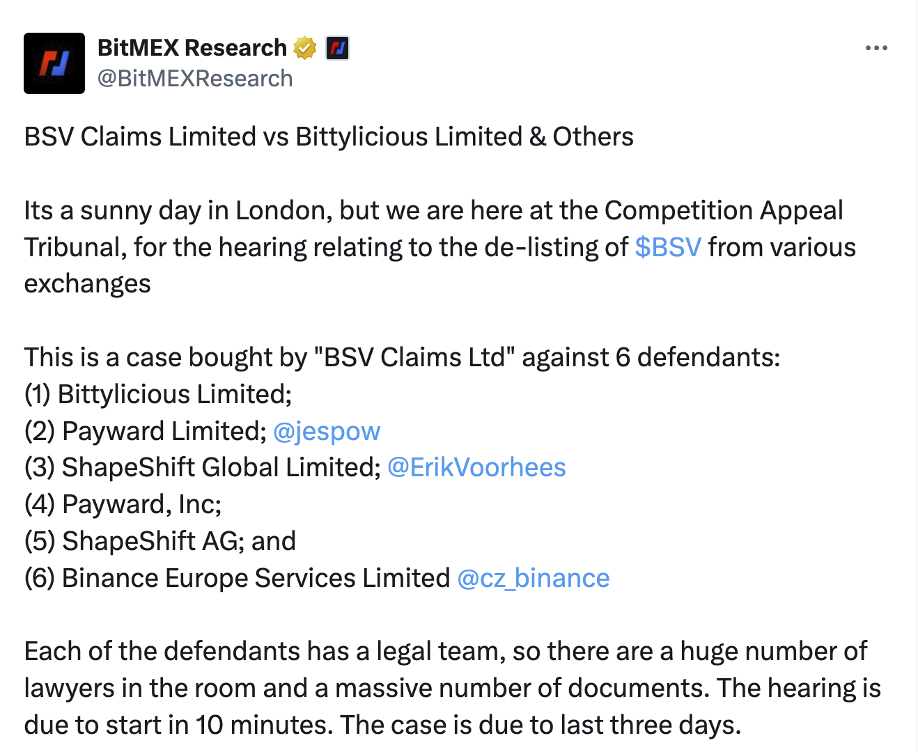 UK tribunal starts hearing $9B BSV delisting case