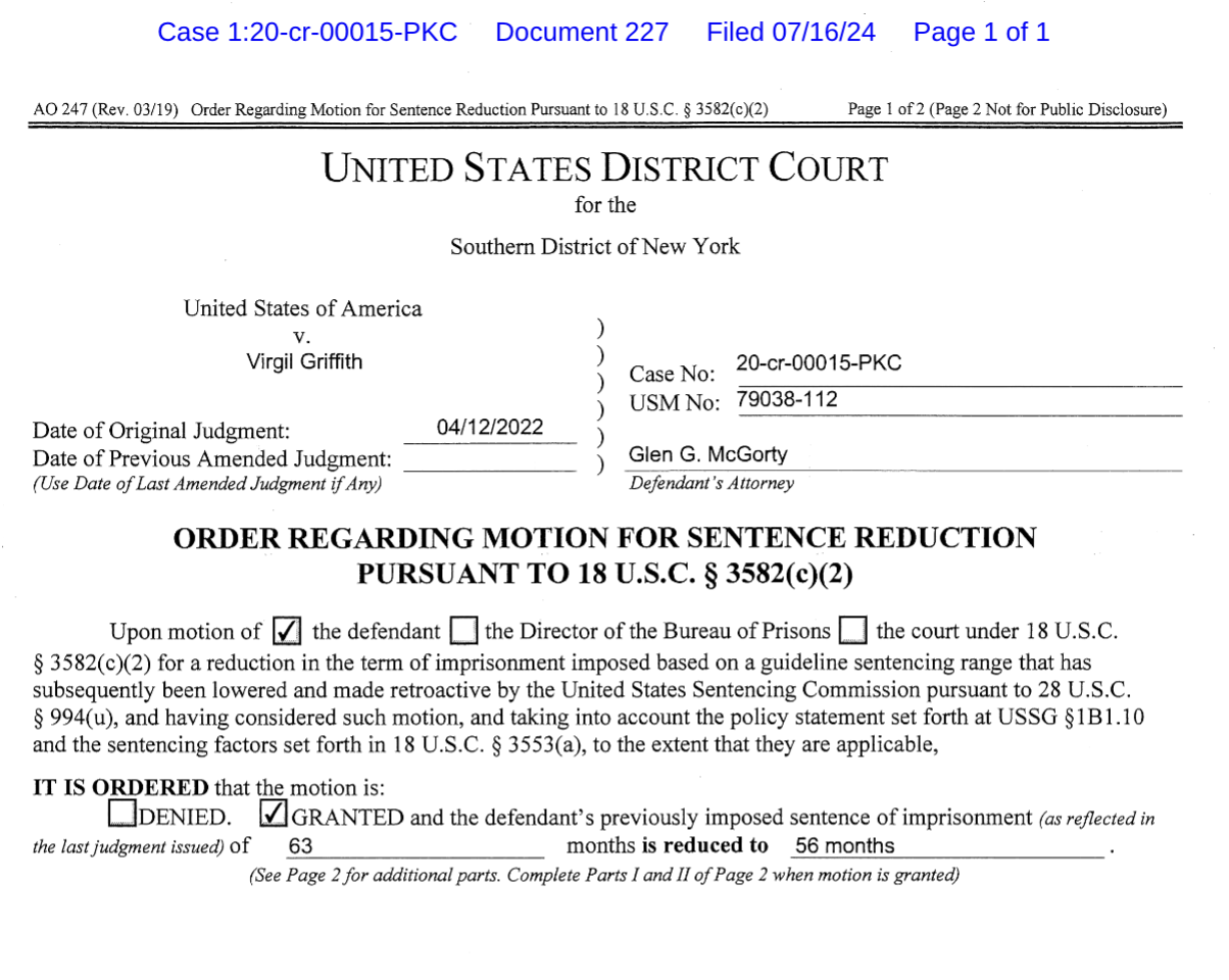 Judge reduces Ethereum dev’s prison sentence by 7 months