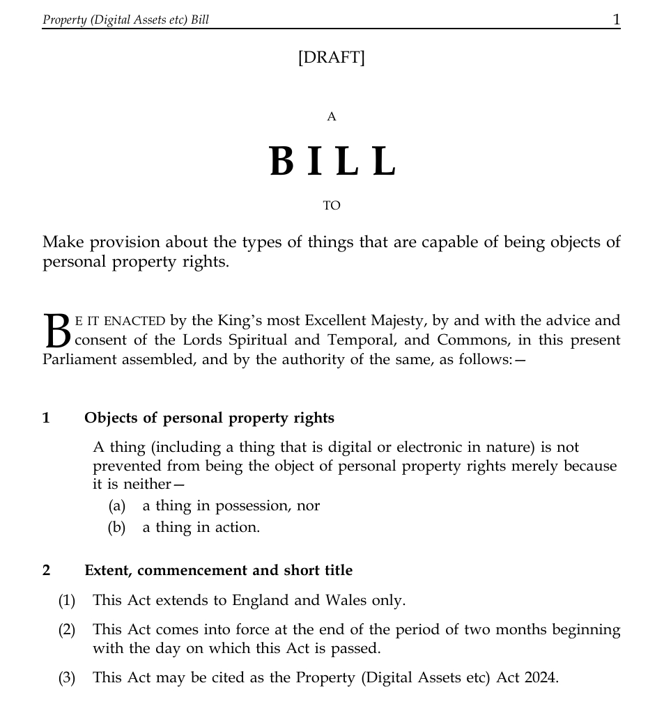 England’s Law Commission proposes new property category for crypto assets