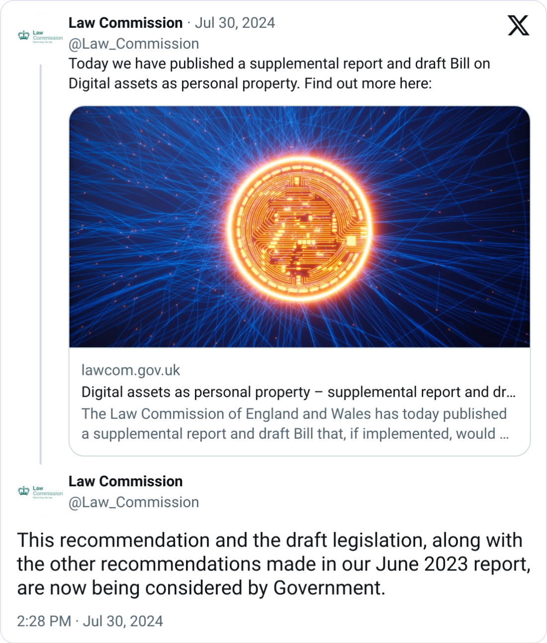 England’s Law Commission proposes new property category for crypto assets