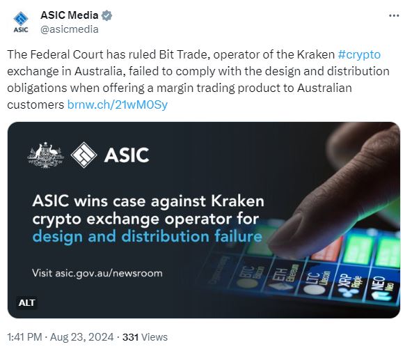 Australian regulator claims win over Kraken’s Bit Trade in federal court