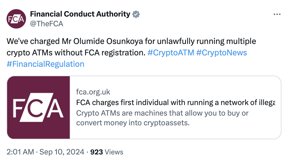Owner of unlicensed UK crypto ATM network faces criminal charges