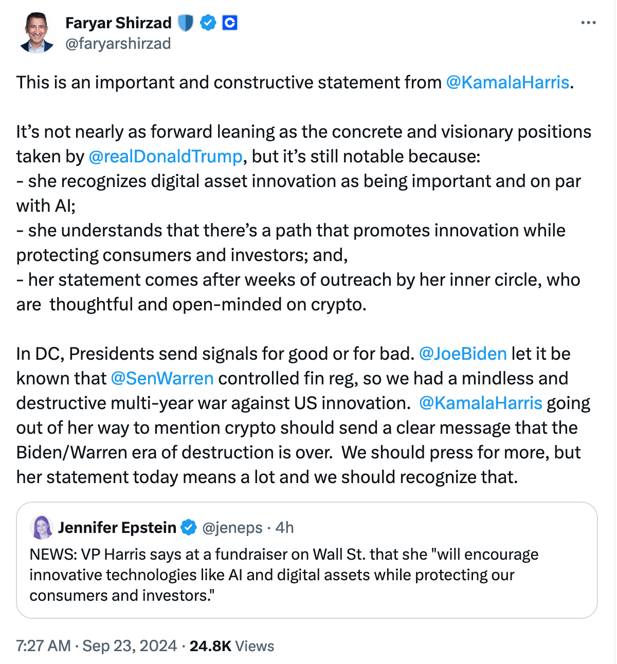 Kamala Harris finally breaks silence on crypto: Report