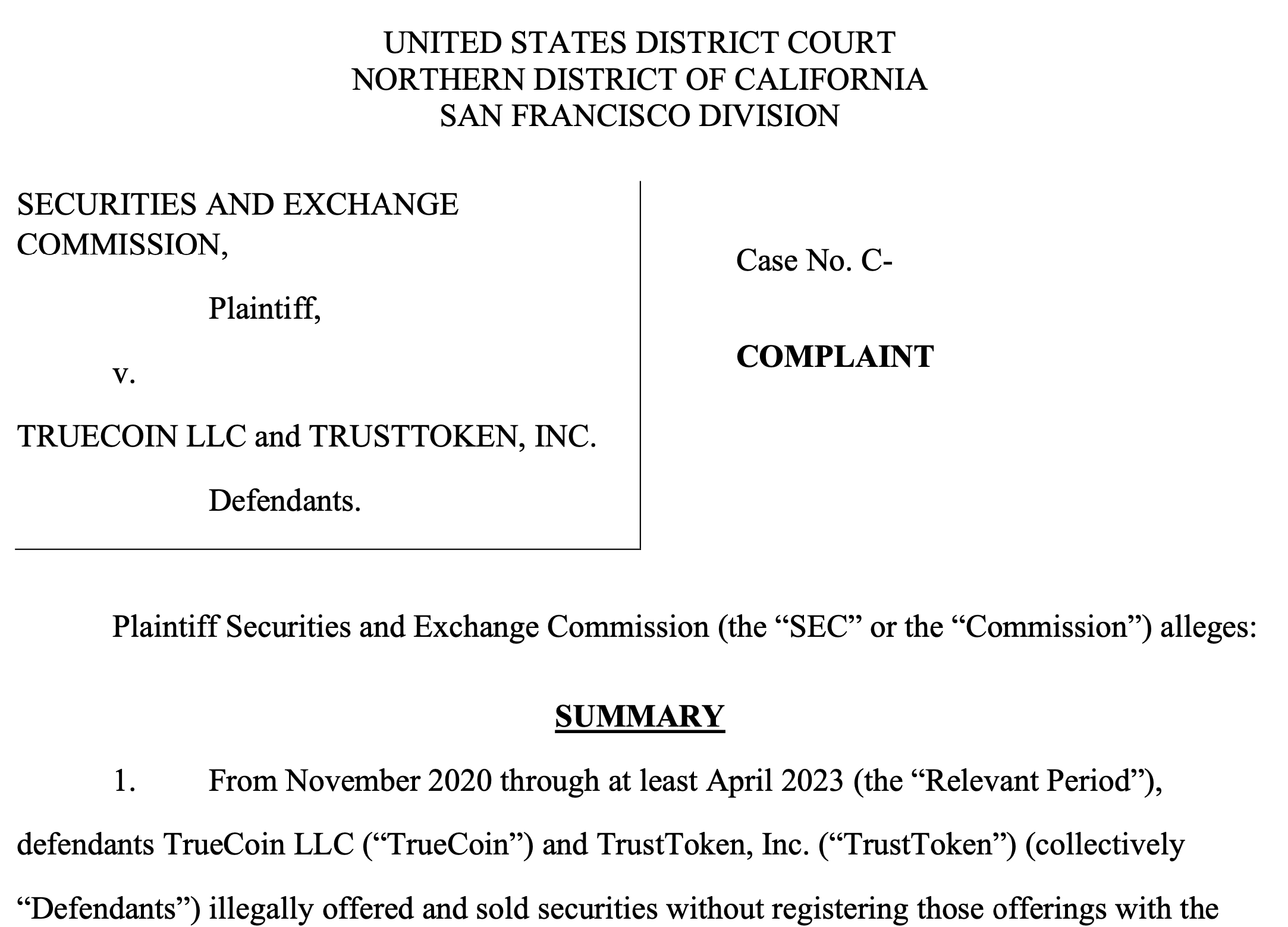 SEC settles charges against TrueCoin, TrustToken over TrueUSD