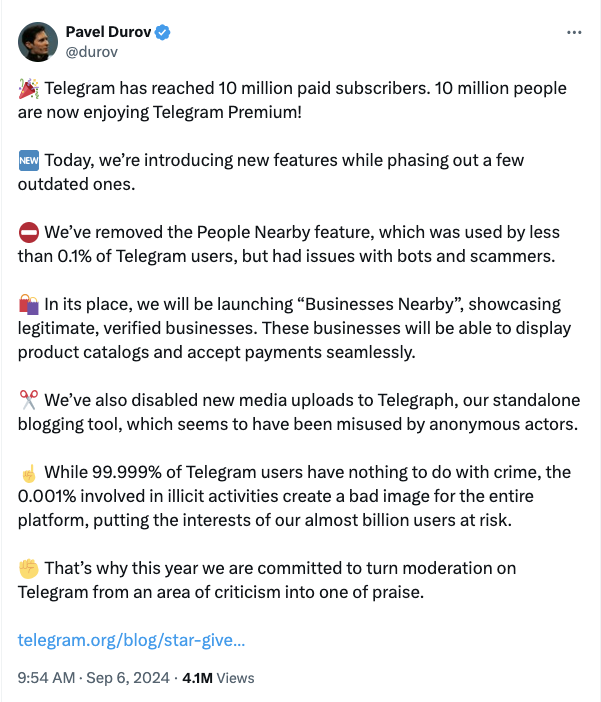 Telegram has been disclosing user IPs since 2018, Durov says