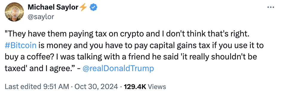 Michael Saylor posts fake quote from Trump on crypto to 3.6M followers