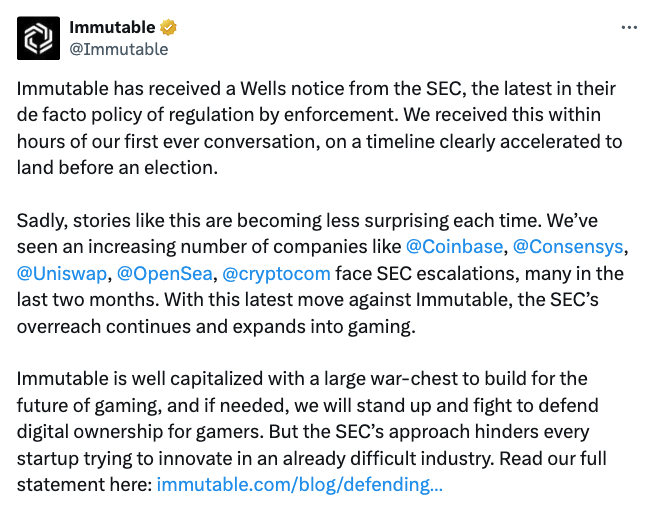 Immutable pledges to fight after SEC ‘sprayed and prayed’ Wells notice