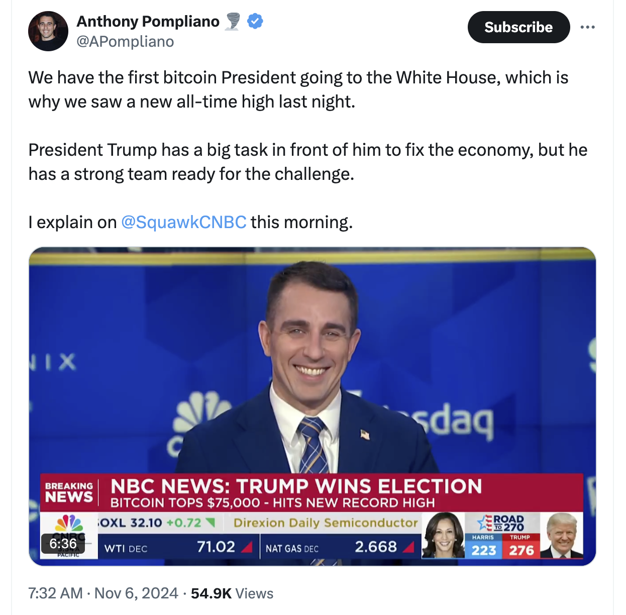 Crypto community celebrates Trump’s election victory