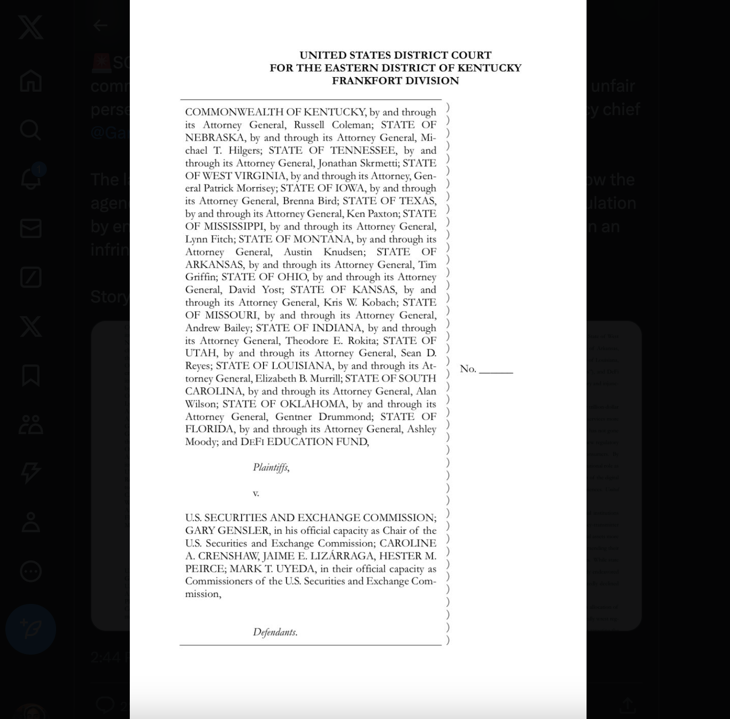 18 US states file lawsuit against SEC and Gary Gensler