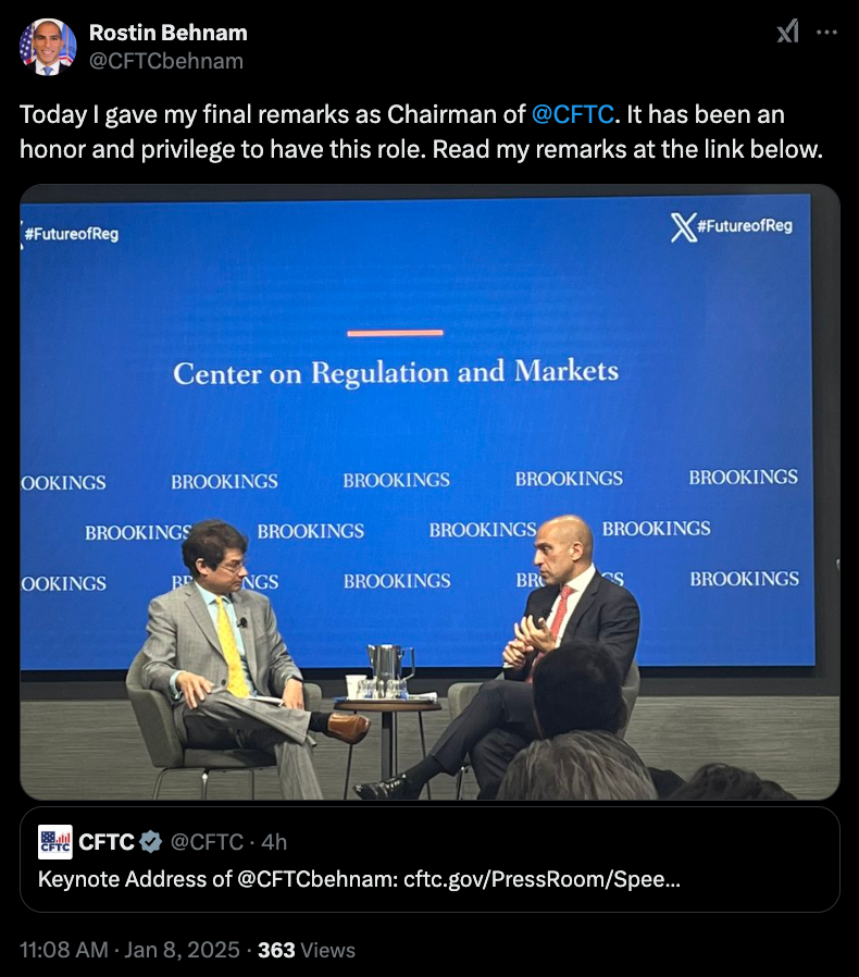 CFTC chair’s final message includes a call for crypto guardrails