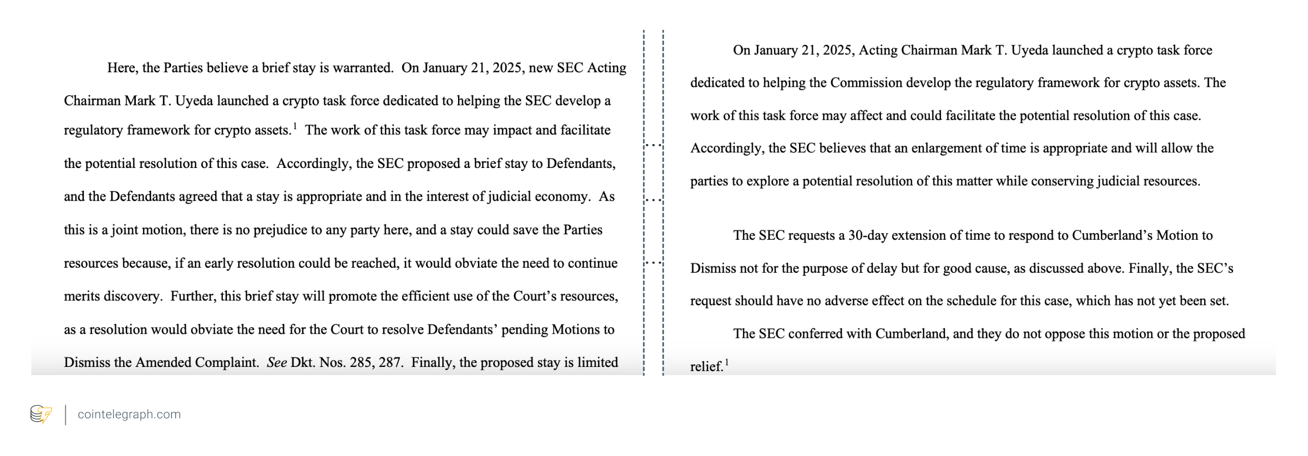 SEC invokes crypto task force to request delay in enforcement cases