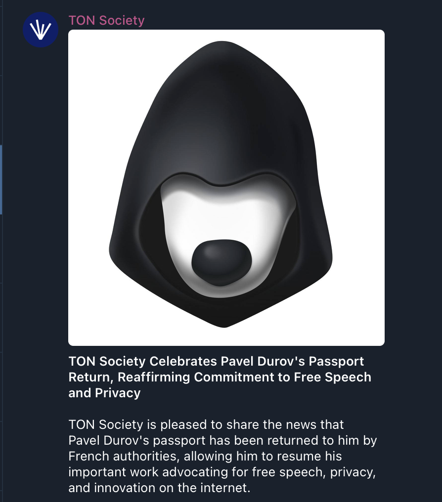 TON Society celebrates Pavel Durov leaving France as free speech win