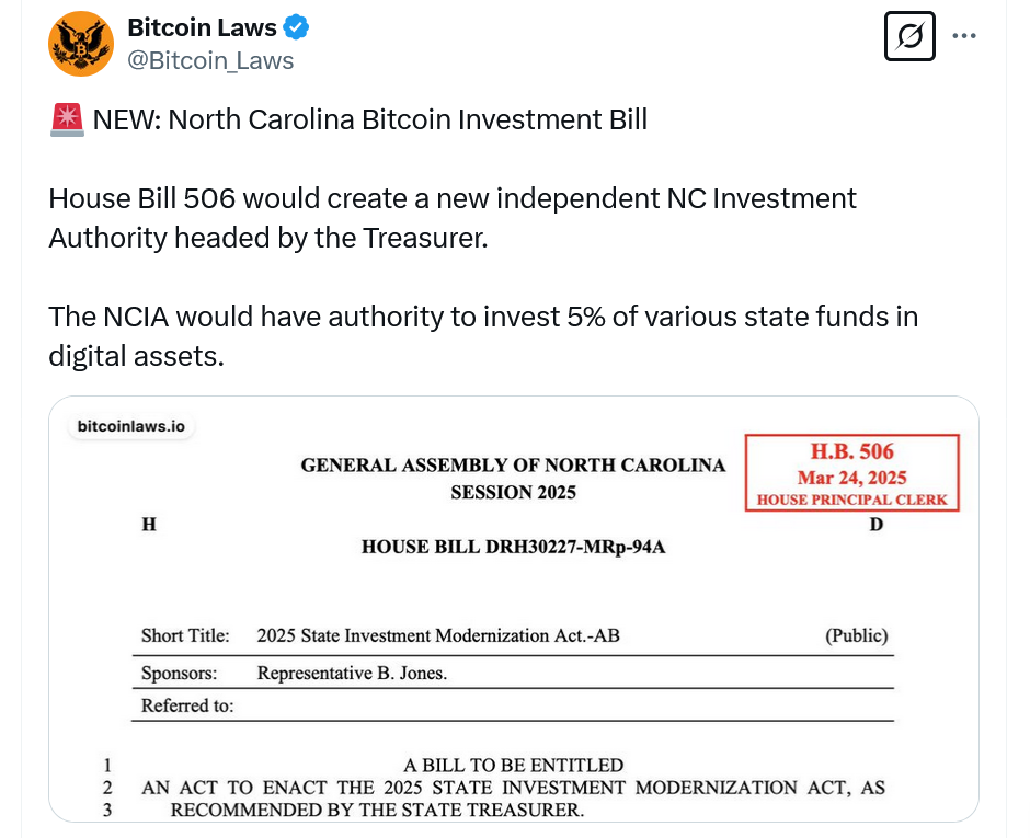 North Carolina bills would add crypto to state’s retirement system