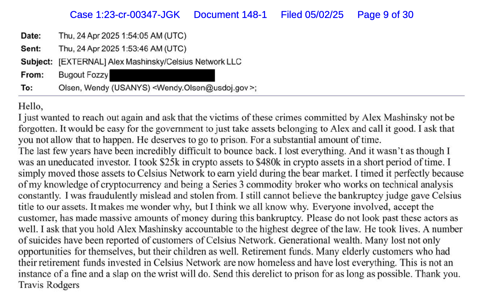 What do crypto users want to happen to Alex Mashinsky?