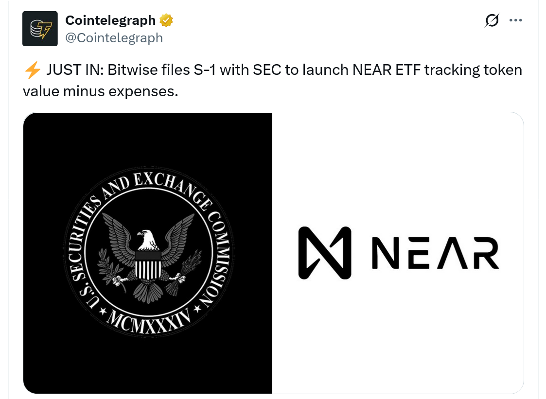 Bitwise throws spot NEAR ETF in race for SEC approval