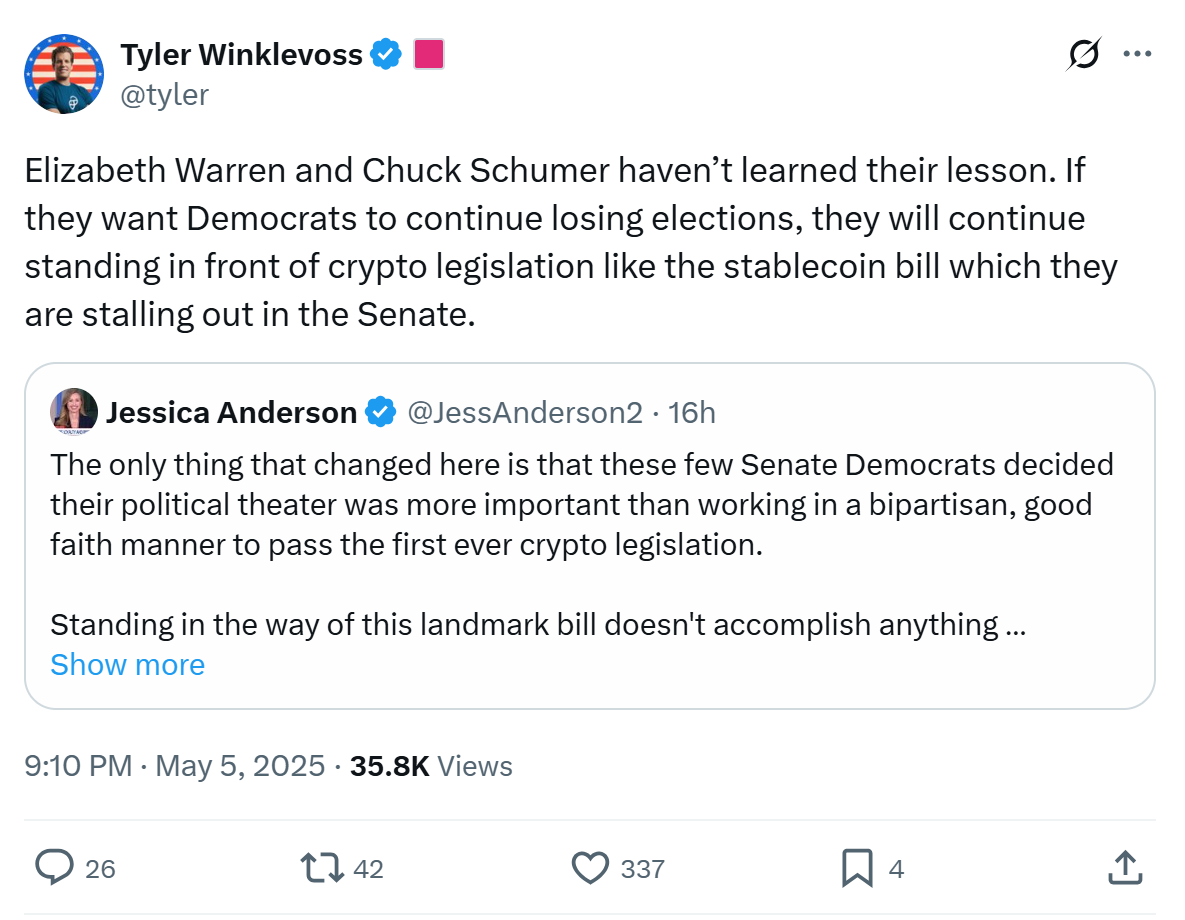 US Senate crypto bills stall amid Trump ties and ethics concerns