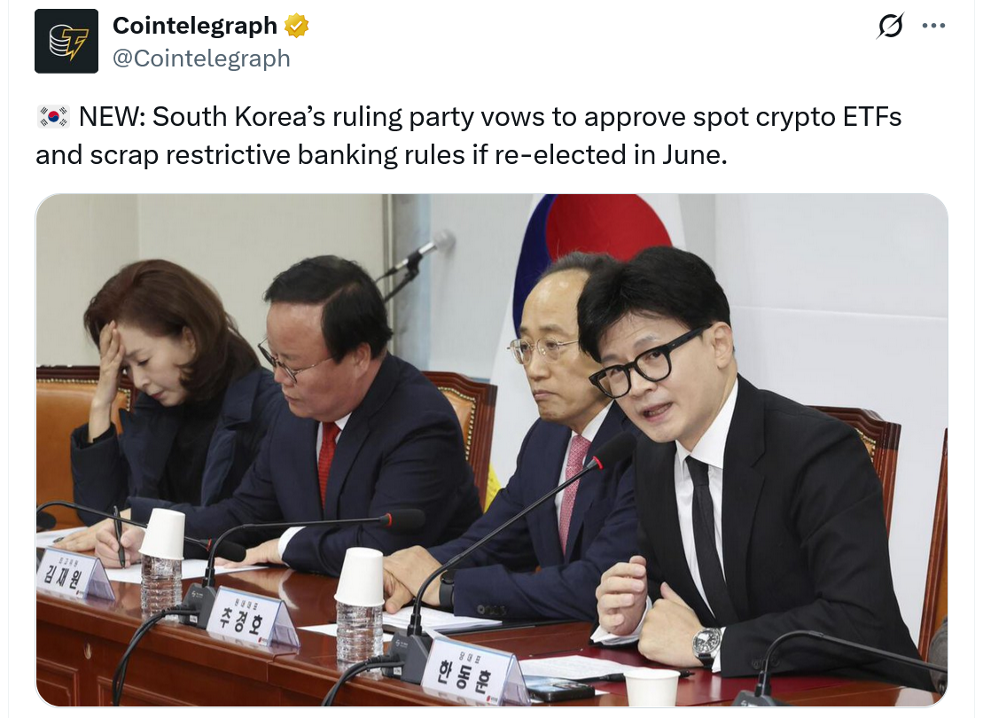 South Korea presidential front-runner pledges to approve Bitcoin ETFs