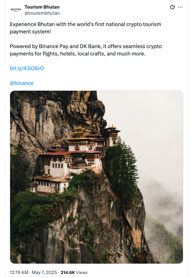 Bhutan launches tourism crypto payments with Binance Pay and DK Bank